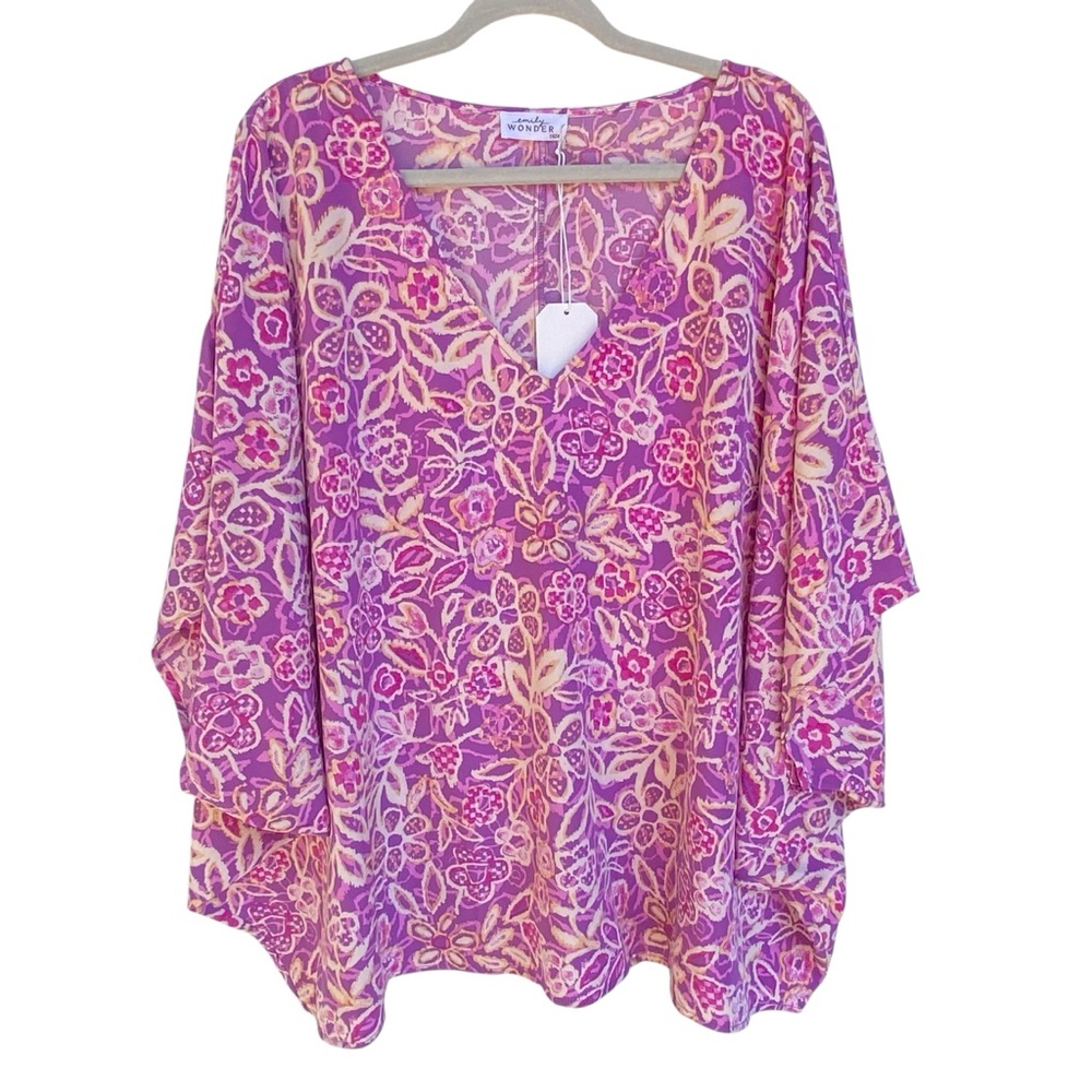 Emily Wonder Purple Floral Poncho Top Womens Plus Size 1X/2X NWT New Oversized
